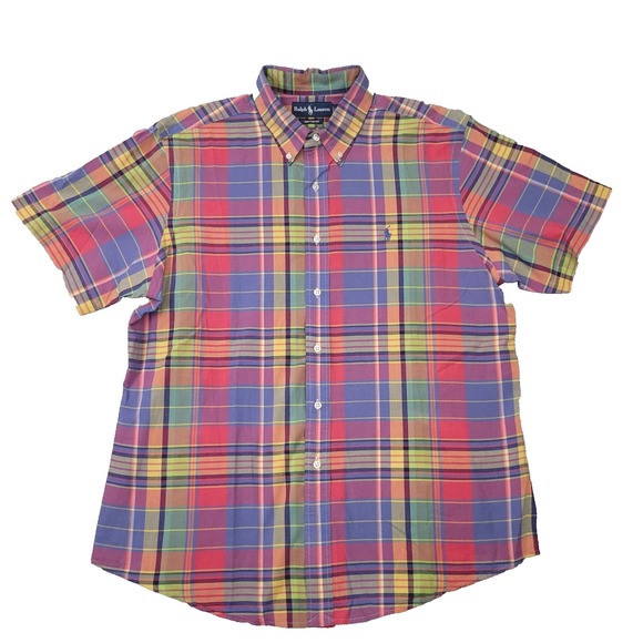 Ralph Lauren Custom Fit Multicolor Madras Plaid Short Sleeve Button Up Shirt XL - Picture 1 of 7